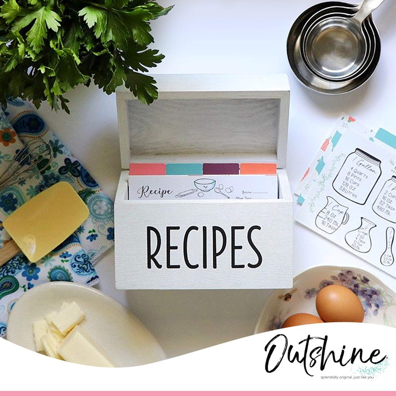 OUTSHINE White Wooden Large Recipe Box with Cards and Dividers | Farmhouse Wood Recipe Box 4x6 Recipe Cards and Box Set | Recipe Box Dividers|White recipe box personalized| Recipe box set - Image 2
